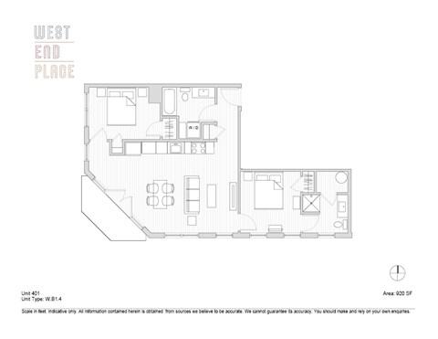 Floor plan for 2 beds, 2 baths, 920 sqft